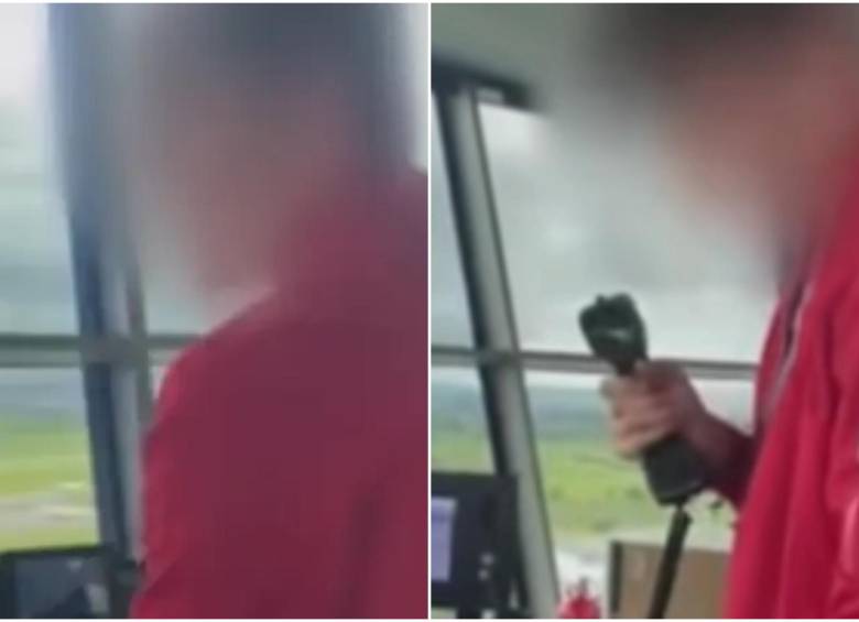 El joven manejando el tráfico aéreo en El Dorado. FOTO: Captura video de redes sociales