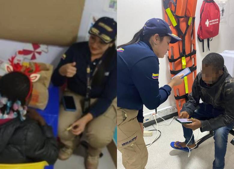 Los menores extranjeros siendo atendidos por una funcionaria de Migración Colombia. FOTO: MIGRACIÓN COLOMBIA 