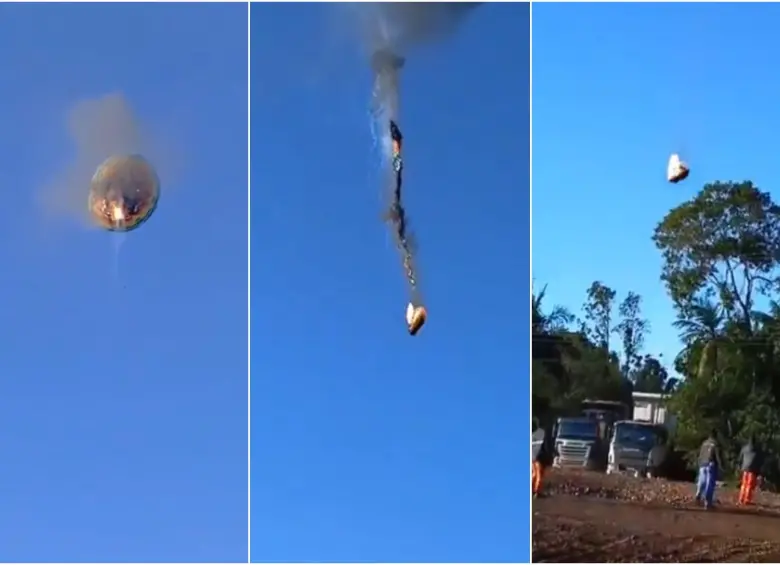 Secuencia del globo cayendo en llamas. FOTO: CAPTURA VIDEO REDES SOCIALES