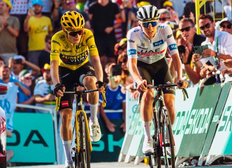 El ciclista danés Jona Vingegaard tiene dos títulos del Tour de Francia. El último lo ganó en 2023. El esloveno Tadej Pogacar tiene tres. El más reciente fue en 2024 FOTO: TOMADA DEL X DE @TadejPogacar