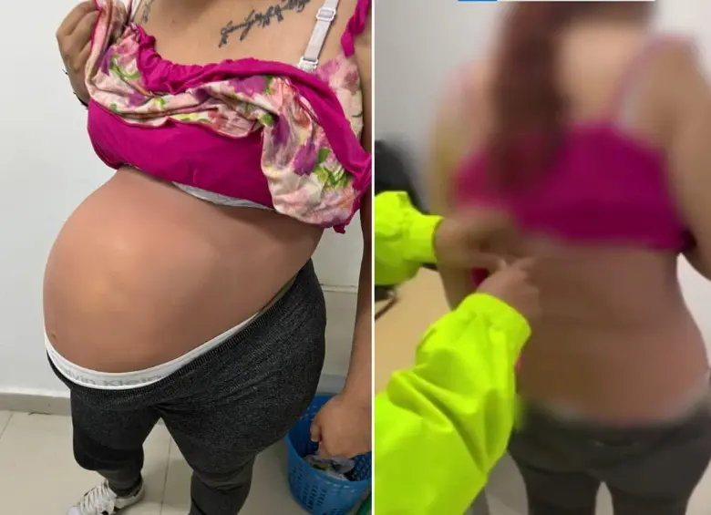 Una mujer fue capturada con 5.600 dosis de cocaína camuflada en su vientre. FOTOS: Policía Metropolitana de Santiago de Cali.