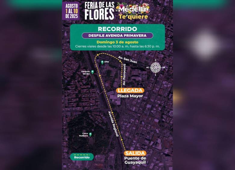 Este será el recorrido del Desfile avenida Primavera. Foto: Alcaldía de Medellín