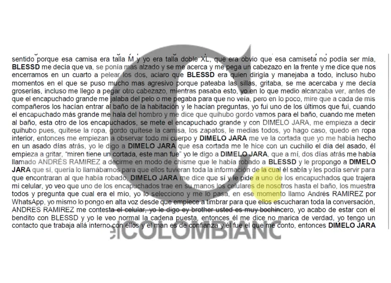 Declaración juramentada de Galindo. Foto: EL COLOMBIANO