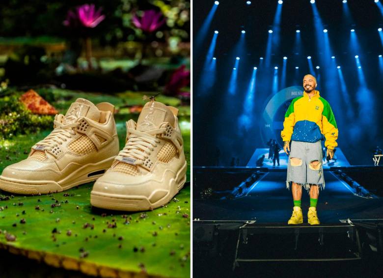 Los zapatos inspirados en algunos elementos de la Amazonía colombiana. Son una nueva colaboración de Balvin con la marca. Fotos: Cortesía.