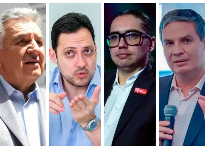 De izquierda a derecha: Luis Eduardo Garzón (Alianza Verde); Carlos Fernando Motoa (Cambio Radical); Juan Sebastián Gómez (Nuevo Liberalismo), y Juan Felipe Lemos (La U). FOTO: EL COLOMBIANO-COLPRENSA-ARCHIVO PARTICULAR