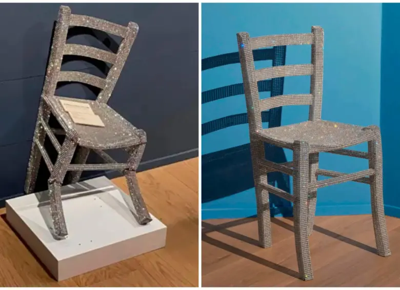 A la izquierda, la silla Van Gogh de Nicola Bolla tras el daño causado por el turista; a la derecha, la obra en su estado original. FOTOS cortesía