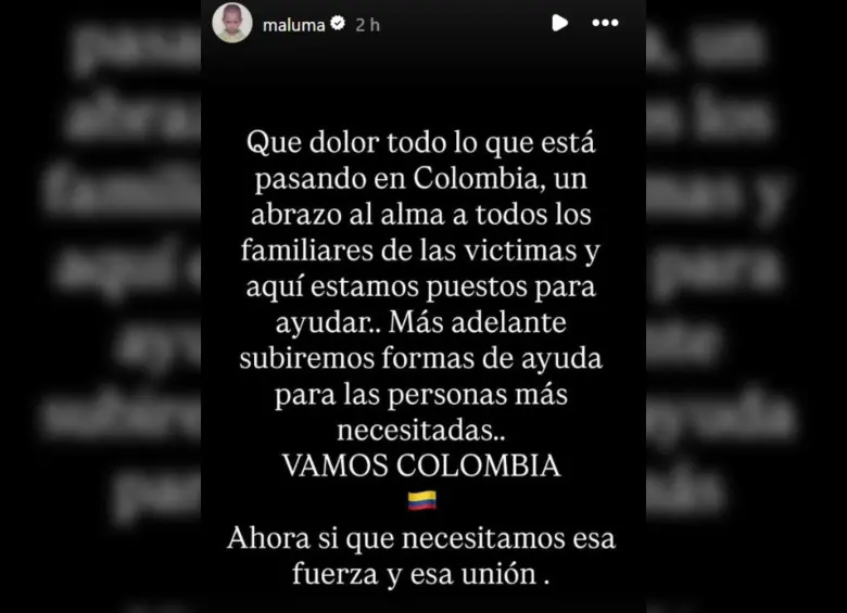 Maluma dedicó unas sentidas palabras y ha compartido imágenes de canales oficiales para obtener información. Foto: Captura redes sociales