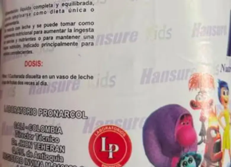 Hansure Kids, el nombre del suplemento que circula sin registro sanitario. FOTO: INVIMA.