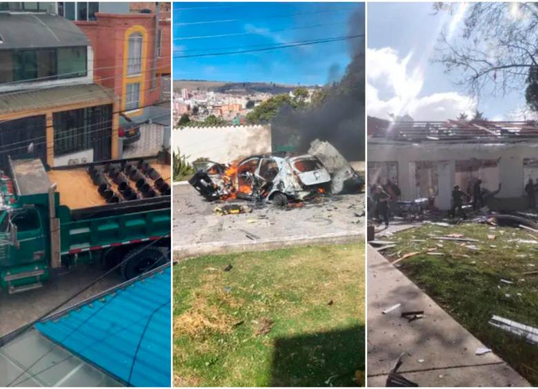 La volqueta fue abandonada en el barrio Prados de Alcalá, en inmediaciones al Batallón de Infantería N.° 1 Simón Bolívar. Algunos de los artefactos detonaron y causaron afectaciones. FOTOS: Tomadas de redes sociales 