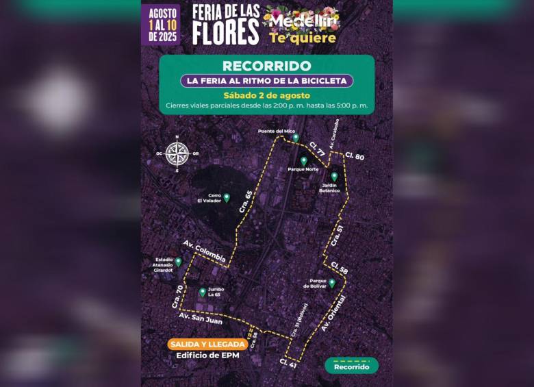 Este será el recorrido de la Feria al ritmo de la bicicleta. Foto: Alcaldía de Medellín