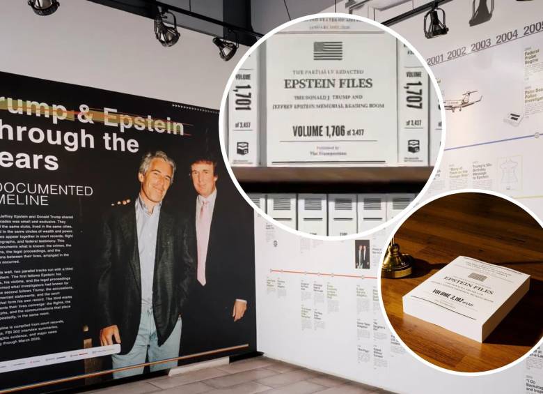 Biblioteca temporal en Nueva York donde se exhiben archivos del caso Epstein. Foto: redes sociales