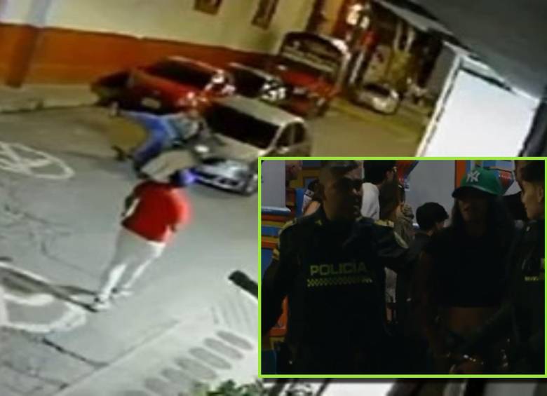 Adelante, la mujer retenida por las autoridades luego de causar el accidente. Atrás, el momento en el que el vehículo arrolla a las dos personas. FOTO: Cortesía