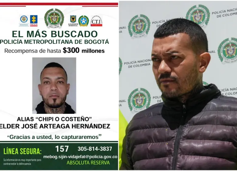 El cartel con el que buscaban a alias El Costeño y luego cuando fue capturado. FOTO: POLICÍA NACIONAL