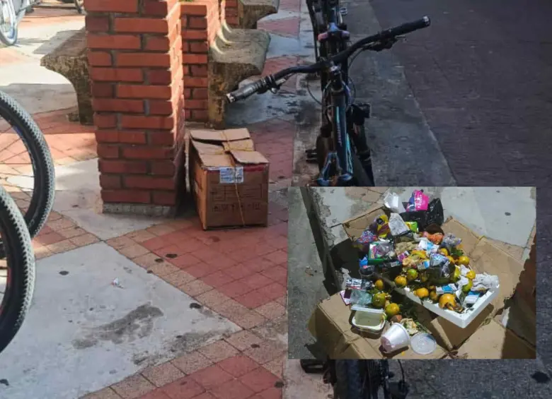 Caja abandonada al lado de un colegio en Amalfi, Antioquia. FOTOS: Cortesía Policía