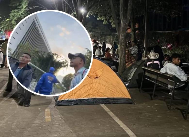 Los indígenas instalaron carpas y hamacas en las afueras del centro administrativo La Alpujarra. Inicialmente bloquearon la movilidad en la zona, pero luego de ubicaron sin afectar la circulación vehicular. FOTO: CORTESÍA