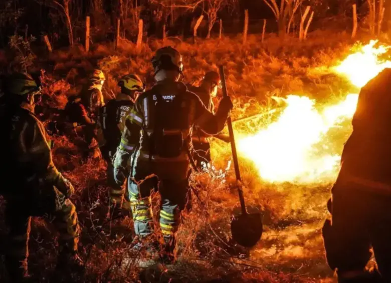 Bomberos ayudando a apagar los incendios en el Tolima. FOTO: Bomberos Bogotá