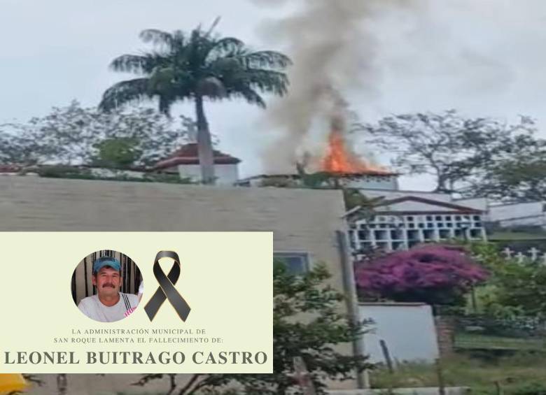 Momentos del incendio en el cementerio de San Roque. FOTO: Cortesía Denuncias Antioquia