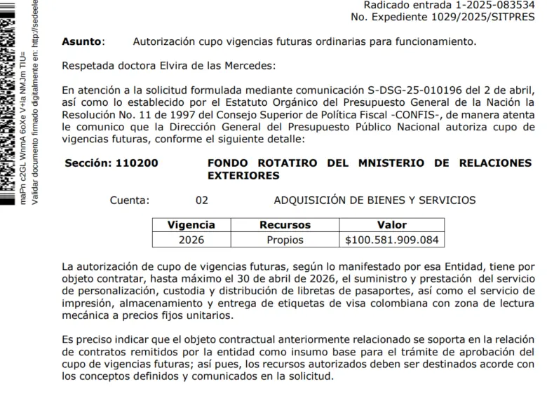Contrato con TGS. Foto: EL COLOMBIANO/CANCILLERÍA