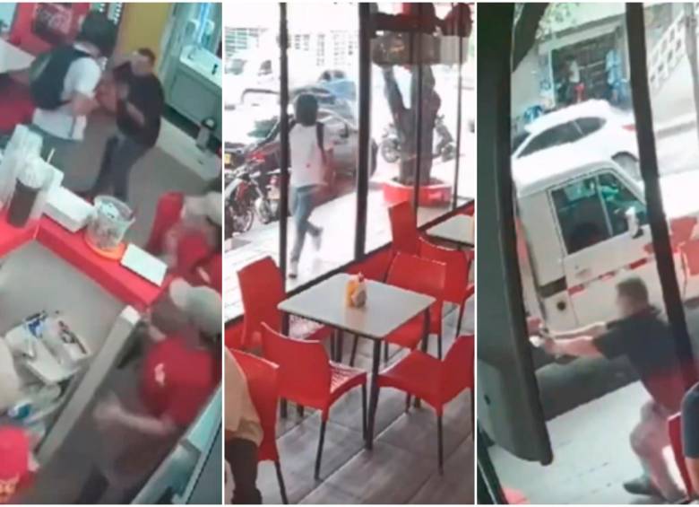 Los tres presuntos atracadores ingresaron al restaurante cubiertos con cascos. FOTOS: Captura de video
