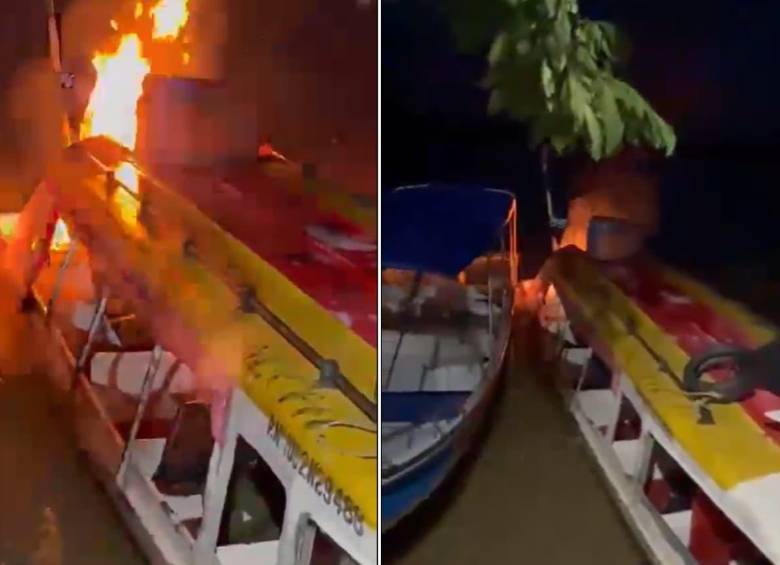 Incendio en embarcación del Bajo Cauca antioqueño durante la jornada electoral del 21 de junio de 2026. FOTOS: Capturas de videos - red social X