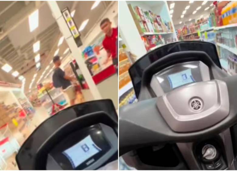 Varias personas se encontraban en la tienda cuando el creador de contenido entró a bordo de su moto. FOTO: Capturas de video 
