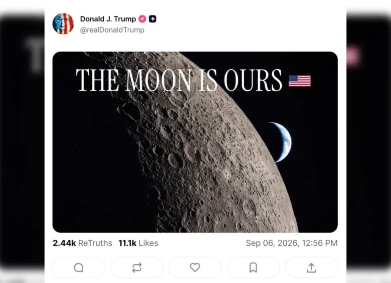 Con esta publicación, Donald Trump puso sobre la mesa la discusión sobre la soberanía de la Luna. Foto: Truth Social