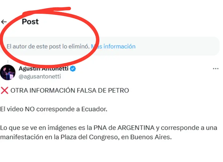 Esta es la huella digital que dejó el trino que sí fue eliminado por el presidente sobre las elecciones en Ecuador. Foto: EL COLOMBIANO
