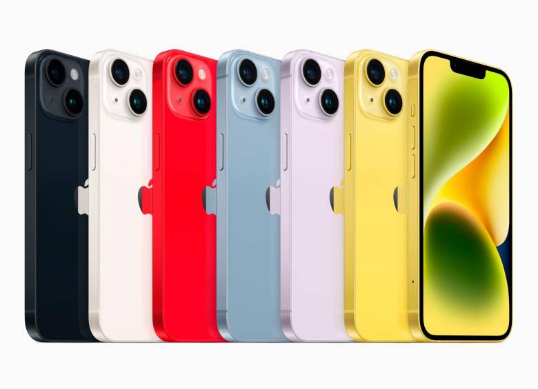 Estos son los colores que tiene el iPhone 14, actualmente en el mercado. FOTO Cortesía Apple