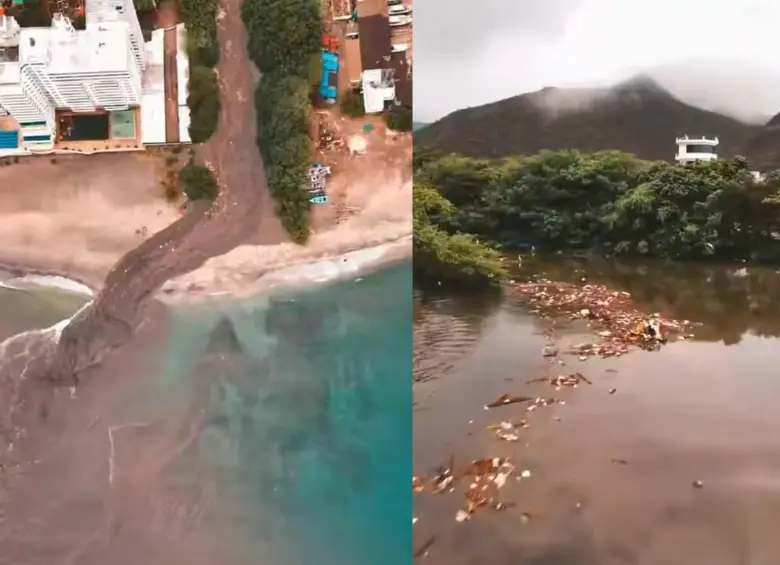 Contaminación en Santa Marta; basura del río Manzanares llega al mar. Foto: captura de video tomada de X @guillerodph