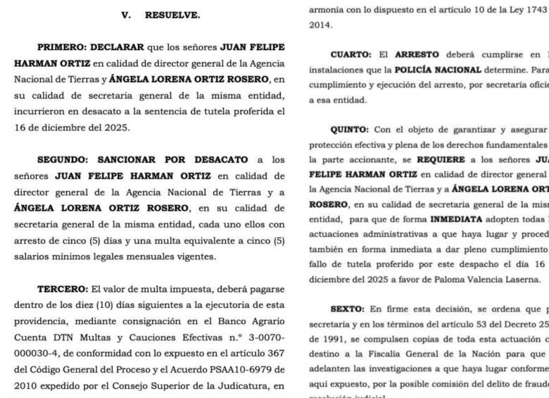 Esta fue la decisión de un juez en el caso del director de la Agencia Nacional de Tierras. Foto: Paloma Valencia