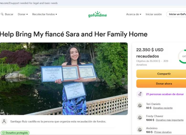 Captura de la página del fondo para ayudar a la joven colombiana en Estados Unidos. FOTO: Cortesía GoFundMe