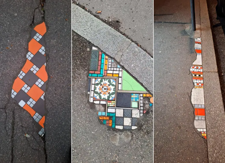 Así lucen las grietas que repara Ememem en las calles de Lyon, Francia. FOTOS Cortesía Lina Moreno