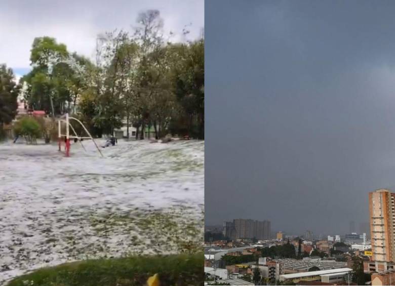 Una capa de granizo cubrió varias zonas de Bogotá y fuerte aguacero inundó vías en Medellín. FOTOS Defensa Civil y Juan Antonio Sánchez