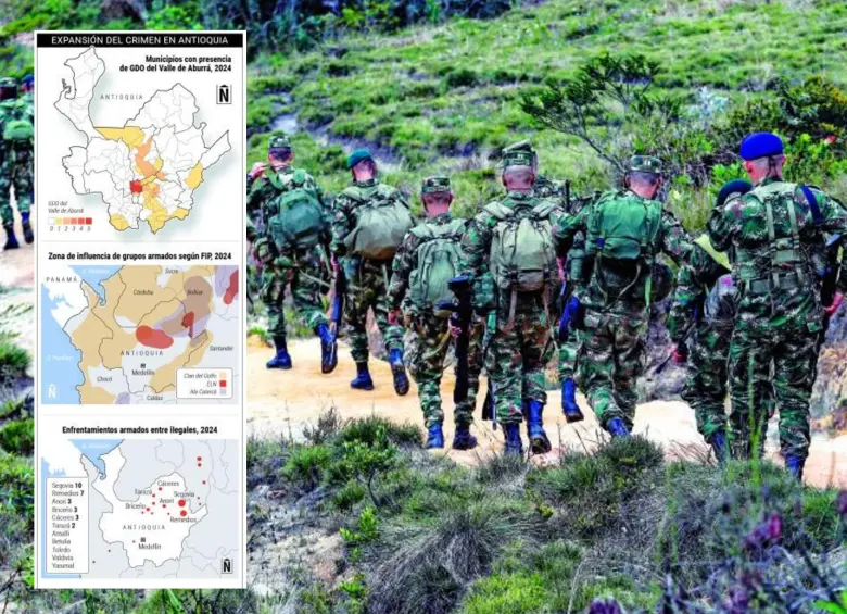 Un pelotón del Ejército Nacional patrulla la zona rural de Yarumal, en el Norte antioqueño, zona de alta presencia de actores ilegales. FOTO MANUEL SALDARRIAGA