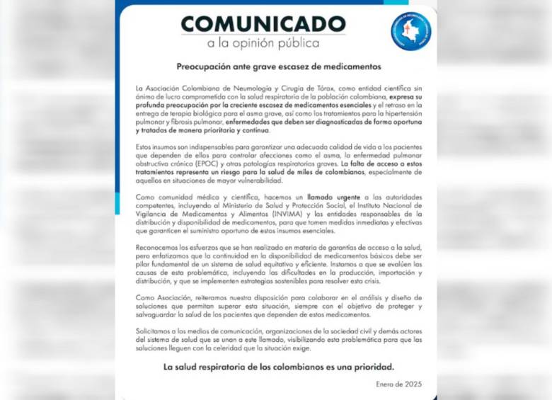 La Asociación de Neumología emitió un documento expresando su preocupación por la escasez de insumos para el tratamiento de enfermedades respiratorias. FOTO: Cortesía