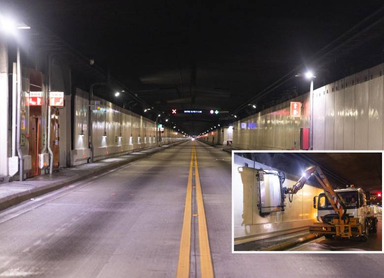 El túnel de Oriente y uno de los trabajos de limpieza al interior de la estructura. FOTO: Cortesía