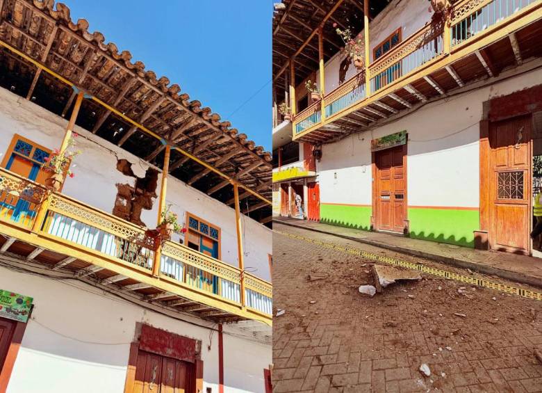 El temblor provocó grietas, desprendimientos de revoque y daños en fachadas, puertas y los tradicionales balcones coloridos que caracterizan a las viviendas del centro histórico de Jardín, Antioquia. FOTO cortesía