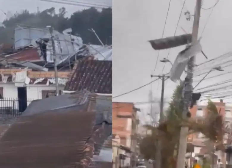 Los fuertes vientos provocaron varios daños en Yarumal. Fotos: capturas de videos redes sociales 