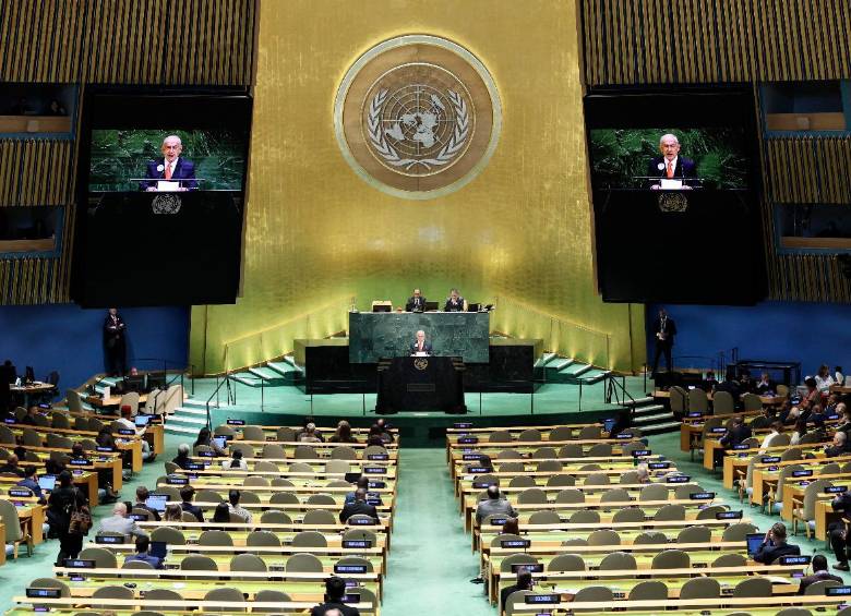 Así lució el hemiciclo mientras Netanyahu pronunciaba su discurso en la Asamblea de la ONU. FOTO: Getty