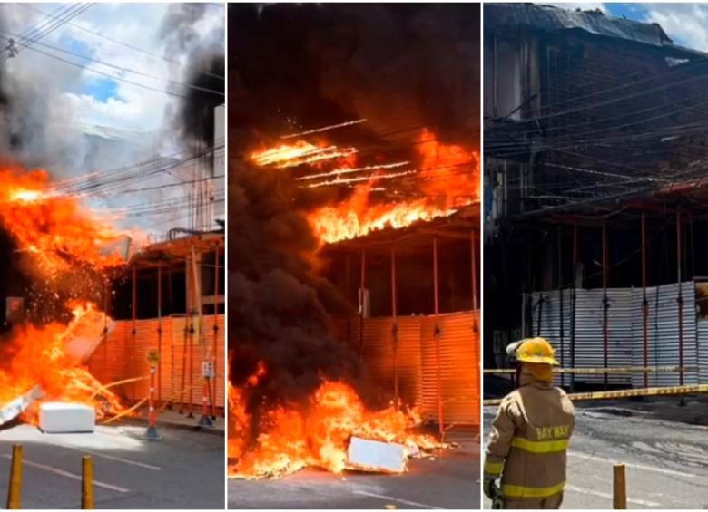 El incendio se presentó en la calle 51 con carrera 49, en el centro de Itagüí. FOTOS: Captura de video Denuncias Antioquia