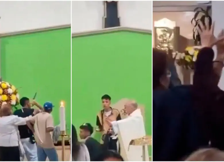 Feligreses y el sacerdote que oficiaba la misa intercedieron para que los hombres armados no atacaran a otro joven en la iglesia. FOTOS: Capturas de video