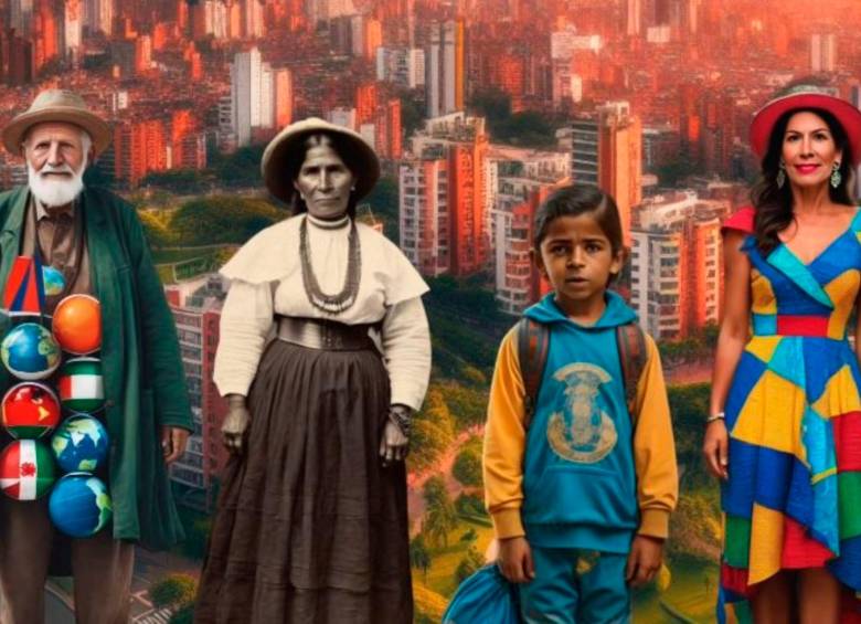 Octavio, Mercedes, Miguelito y Gloria son los protagonistas del documental Un Poblado más allá del turismo que se creó con IA y cuenta la transformación de este sector de Medellín. FOTO Cortesía