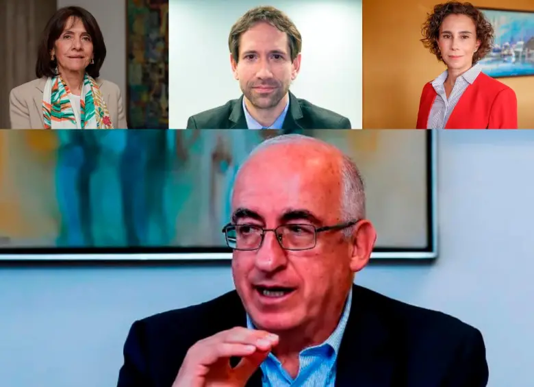 De izquierda a derecha, Olga Lucía Acosta, Mauricio Villegas y Bibiana Taboada. Abajo: Leonardo Villar, miembros de la Junta Directiva del Banco de la República. FOTOS: CORTESÍA Y COLPRENSA