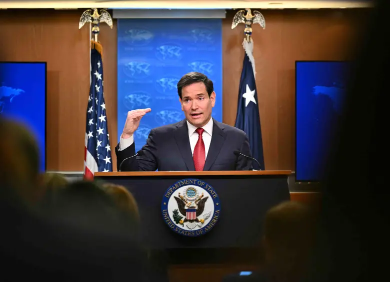 Marco Rubio, secretario de Estado de Estados Unidos, se pronunció en rueda de prensa sobre la relación con Colombia, la situación en Venezuela y la estrategia antidrogas en el Caribe. FOTO: AFP. 