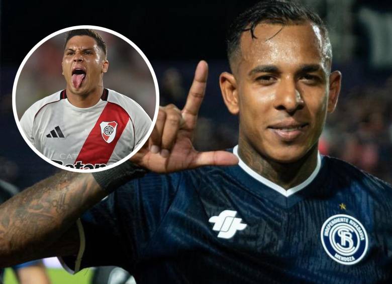 Después de la victoria de Independiente Rivadavia sobre Sarmiento, el extremo colombiano fue consultado por su negociación con River Plate en el último mercado y no lo descartó del todo. FOTO: Tomada de redes sociales @CSIRoficial y @RiverPlate