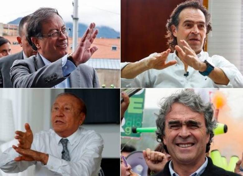 Gustavo Petro, Federico Gutiérrez, Rodolfo Hernández y Sergio Fajardo son los candidatos que encabezan la intención de voto para las elecciones presidenciales de Colombia en este 2022. Fotos EFE y El Colombiano