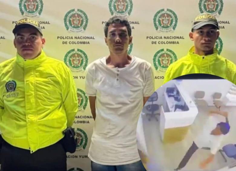 El ataque ocurrido dentro de un local de óptica, ubicado en todo el centro de Yumbo, dejó a la mujer víctima con varias heridas en sus brazos, pero con vida. FOTO: POLICÍA METROPOLITANA DE CALI Y CAPTURA VIDEO TWITTER