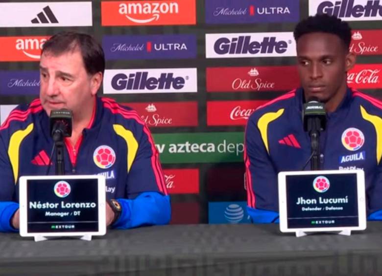 Néstor Lorenzo y Jhon Lucumí en rueda de prensa. FOTO: Captura de vídeo