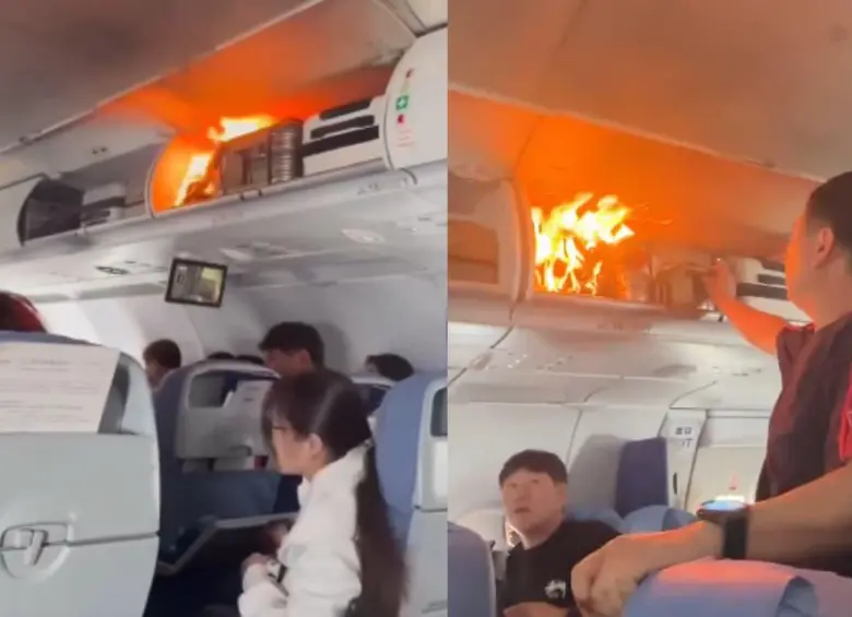 El vuelo de Air China fue desviado a Shanghái tras un incendio causado por una batería de litio en la cabina. FOTO: captura de video. 