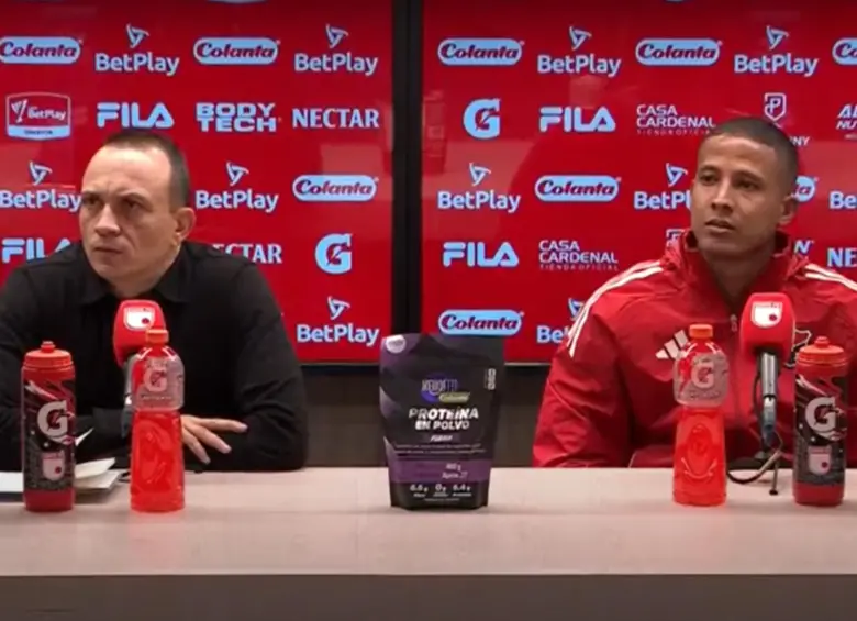 Alejandro Restrepo y Fainer Torijano atendieron a los medios de comunicación tras la final ida de la Liga BetPlay. FOTO: CAPTURA VIDEO WIN SPORTS
